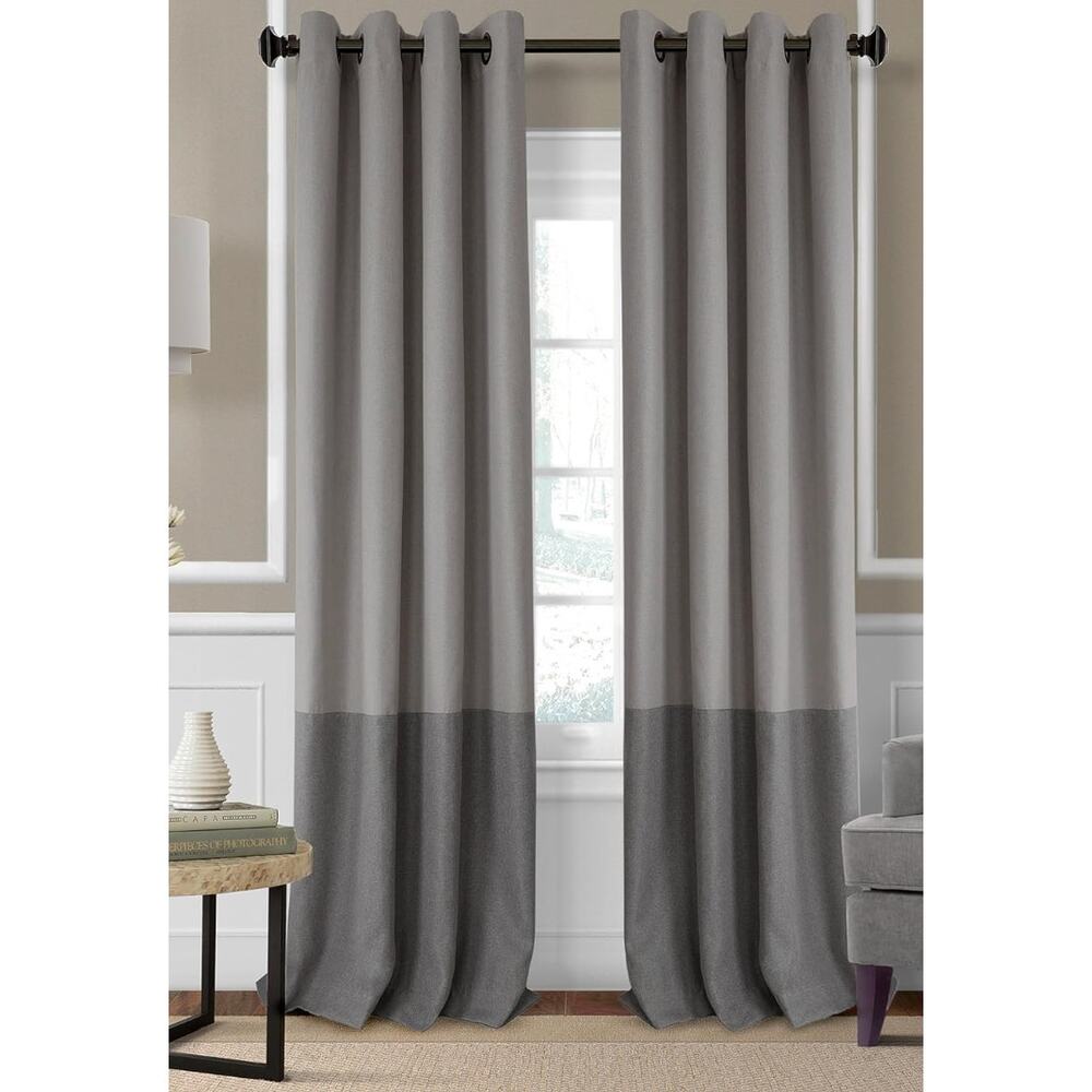 Braiden Color-Block Blackout Window Curtain, Single Panel- (1 Panel), Gray